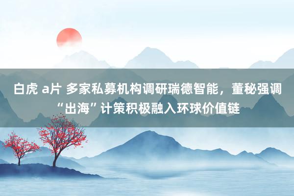 白虎 a片 多家私募机构调研瑞德智能，董秘强调“出海”计策积极融入环球价值链