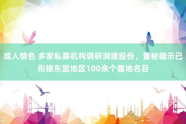 成人情色 多家私募机构调研润建股份，董秘暗示已衔接东盟地区100余个腹地名目