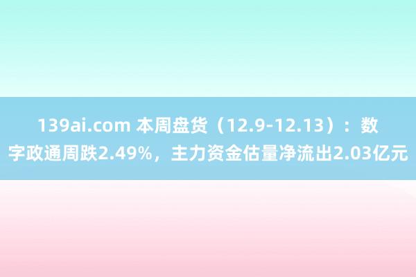 139ai.com 本周盘货（12.9-12.13）：数字政通周跌2.49%，主力资金估量净流出2.03亿元