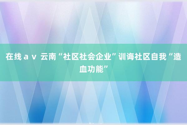 在线ａｖ 云南“社区社会企业”训诲社区自我“造血功能”