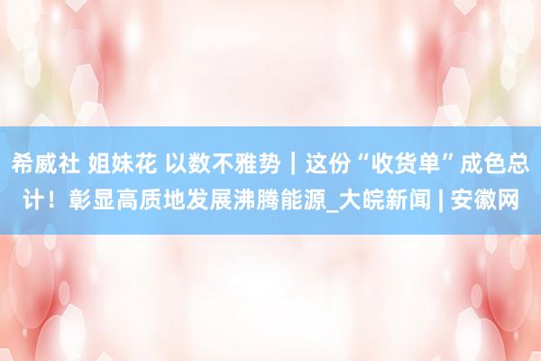 希威社 姐妹花 以数不雅势｜这份“收货单”成色总计！彰显高质地发展沸腾能源_大皖新闻 | 安徽网