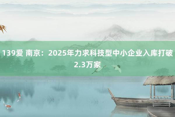 139爱 南京：2025年力求科技型中小企业入库打破2.3万家